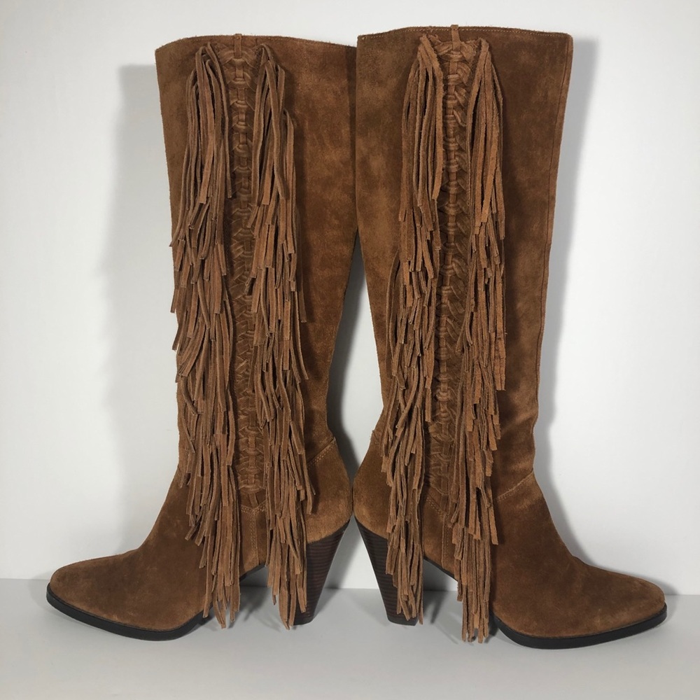 Michael Kors Suede Fringe Boots size 8.5 Chestnut